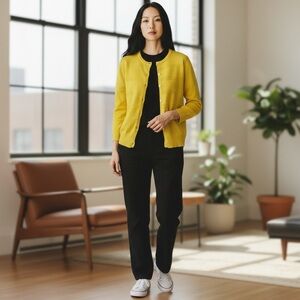 Cable & Gauge Mustard Yellow Knit Button Cardigan Sweater Textured Small S